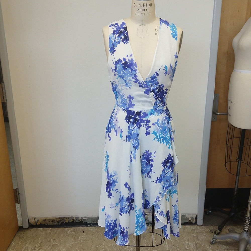 Blue Floral Wrap Dress